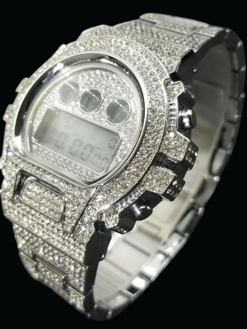 Digital Led Waterproof Chronograph Iced Out Diamond Watch, Luxury VVS Shine